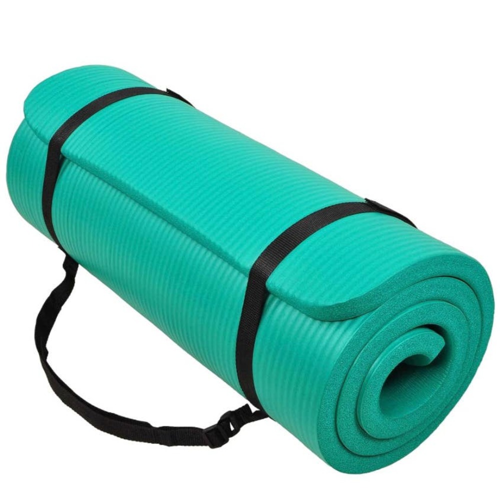 NEW!  Teal extra cushioned yoga mat with black carrying strap. (1 inch)